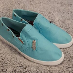 Blue Summer Canvas Slip On Shoes